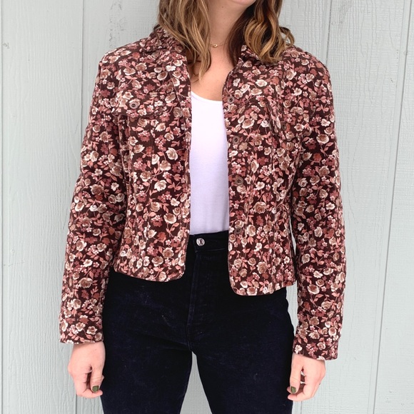 Vintage Jackets & Blazers - Vintage Floral Corduroy Cropped Jacket